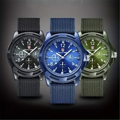 Swiss Wristwatch Men's Slim Sport Watch Military Analog Army Quartz Canvas UK • £5.85