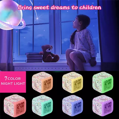 $16.05 • Buy Unicorn Night Light Kids Cube Alarm Clocks 7 Colors LED Glowing Wake Up Clock AU