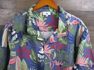 Disney Hawaiian Shirt Mens 3XL Mickey Mouse All Over Print Rayon Floral Blue • $54.50