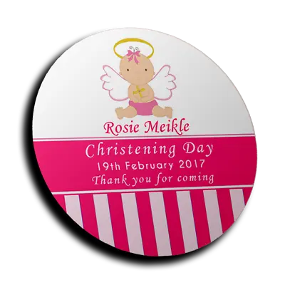£2.59 • Buy Personalised Pink Baby Angel Christening Baptism Stickers For Sweet Cones