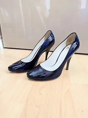 D&G Dolce & Gabbana Navy Patent Leather High Stiletto Heels Shoes EU 38 UK 5 VGC • £65