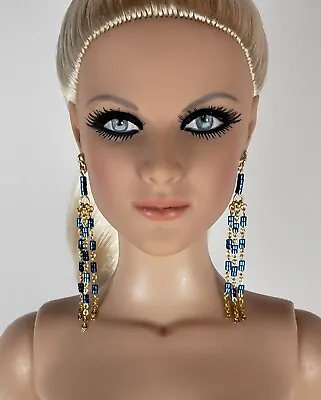 14KGF Long Teal Blue Hematite Earrings For 16  Fashion Dolls Tonner JamieS + • $14