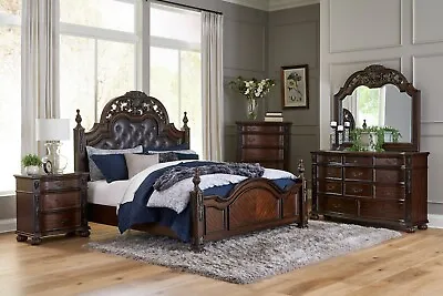 NEW Cherry Brown 5PC Poster Bedroom King Queen Old-World Traditional Bed/D/M/N/C • $3029.99