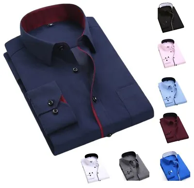 New Men's Shirts Casual Formal Slim Fit Shirt Top Long Sleeve PS27 • £13.99