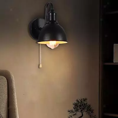 LED Industrial Wall Lamp With Pull Chain Switch Light Bedroom Wall Sconce • £31.16