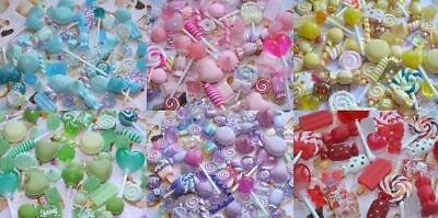 £4.99 • Buy 10pcs Candy Resin & Clay Lollipop Sweets Fake Flatback Food Charms Cabochon DIY 