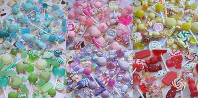 £4.99 • Buy 10pcs Candy Resin & Clay Lollipop Sweets Fake Flatback Food Charms Cabochon DIY 