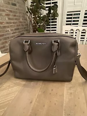 Michael Kors Mercer Duffle Taupe Gray Pebbled Leather Satchel Shoulder Bag-Used • $45