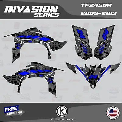 Graphics Kit For YAMAHA YFZ 450R 2009-2013 16 MIL INVASION-Blue • $137.99