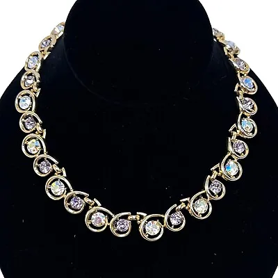 Vintage Trifari © Gold Tone AB Crystal And Lavender Purple Rhinestone Necklace • $152.04