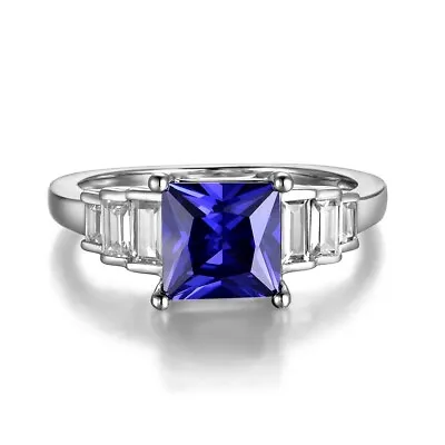 Ladies Art Deco Design 925 Silver White Sapphire 1.5 Carat Tanzanite Ring Size U • £28.35