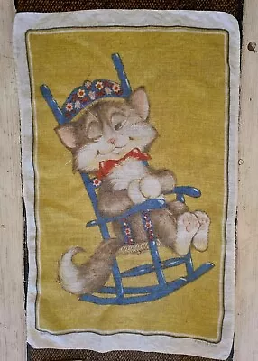 Vintage Irish Linen Tea Towel DUNMOY Ireland Dish Towel Cute Cat Rocking Chair • $14.95