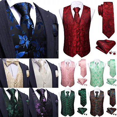 Mens Paisley Waistcoat Casual Wedding Vest Silk Tie Set Casual Formal Tops Suit • $23.99