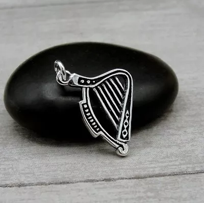 925 Sterling Silver Harp Charm - Musical Lyre Charm - Irish Celtic Charm Jewelry • $16.95