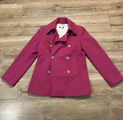 Women's Size M J Crew 100% Wool Pea Coat Double Breasted Pink Preppy • $39.99