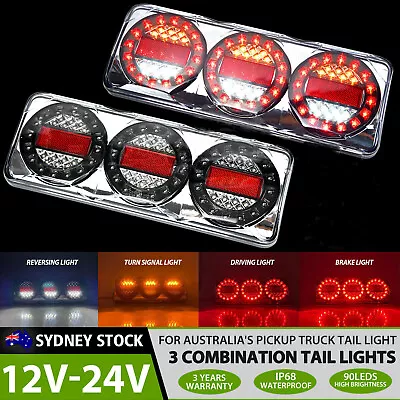 2PCS  3 LED Combination Tail Light STOP TAIL INDICATOR REVERSE Truck Ute • $198.99