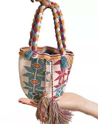 Bag Wayuu Mochila Bucket Boho Colombia Rioacha White Yellow Pink Blue • $51