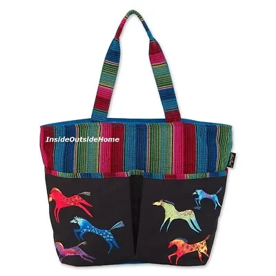 Laurel Burch Dancing Rainbow Horses X-LARGE Tote Bag 2 LG OUTER Pockets RETIRED • $84.60