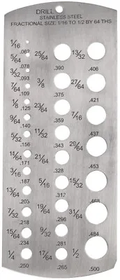 Imperial Drill Gauge Stainless Steel Measuring Tool For Drill Size 1/16  To 1/2  • £3.49