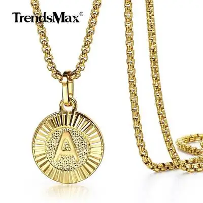 Gold Plated Letter A-Z Pendant Necklace 2mm 16  Stainless Steel Box Chain Choker • $7.59