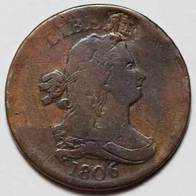 1806 Draped Bust Half Cent - Small 6/Stemless - Damage - US 1/2c Penny  - L44 • $73.99