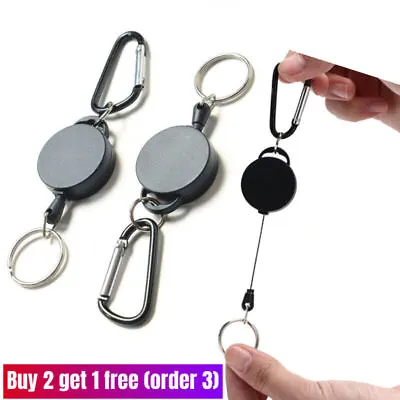 2 ID Card Holder Badge Retractable Key Chain Safety Coil Carabiner Security Belt • £3.43