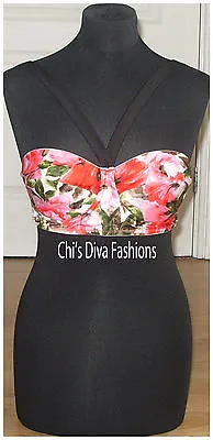 ASOS Rose Print Padded Longline Woven Bikini Top Size 36C EU 80C/ US 36C • £16.99