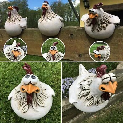 Funny Chicken Fence Statues For Garden Stairs Farm Chicken Sculpture Decoration • £7.68