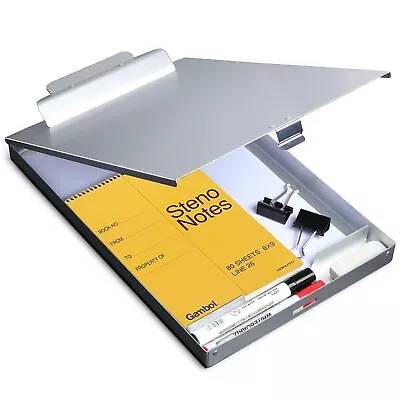 Metal Clipboard With Storage Letter Size Form Holder Portfolio Aluminum Meta... • $36.21