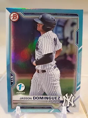 2021 Bowman JASSON DOMINGUEZ Sky Blue Foil Prizm Holo NY Yankees Card #BFE-13 SP • $8
