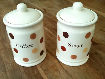 DAVID MASON DESIGN Vintage Spot 2x Hand Crafted Storage Jars Coffee/Sugar & Lids • £10