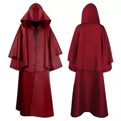 Mens Cosplay Costume Poncho Medieval Hooded Long Robe Cloak Monk Coat Halloween • $31.93