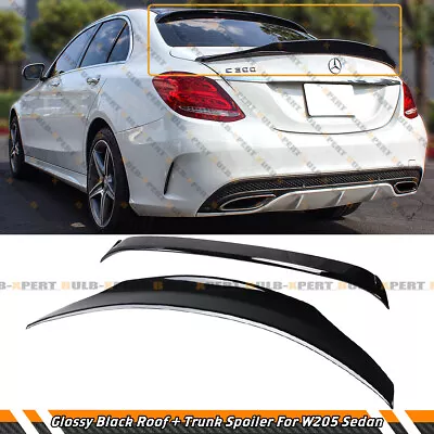 Psm Gloss Black Trunk + Roof Spoiler For 2015-21 Mercedes Benz W205 C-class 4dr • $139.99