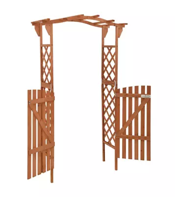 Wooden Garden Pergola With Gate Brown Plant Climbing Arch Trellis Solid Firwood • £147.04