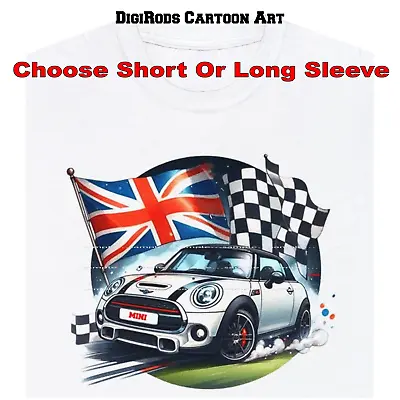 Mini Cooper Roadster British Racing Color Art DigiRods Cartoon Car T Shirt • $25.95