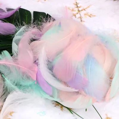 100PCS Pastel Multicolour Small Fluffy Swan Feathers Crafts Bubble Balloons Deco • £2.95