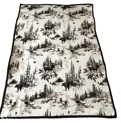 Birchwood Trading Fleece Blanket Throw Cabin In The Woods W/ Bear Moose Deer • $12.99