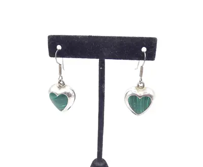 STR2179 Sterling Mexico Taxco TF-70 Malachite Heart Pierced Earrings 10.3g • $29.95