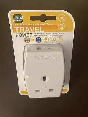 Masterplug UK To EU Travel Adaptor With 2 X USB Charging Ports • £8.49