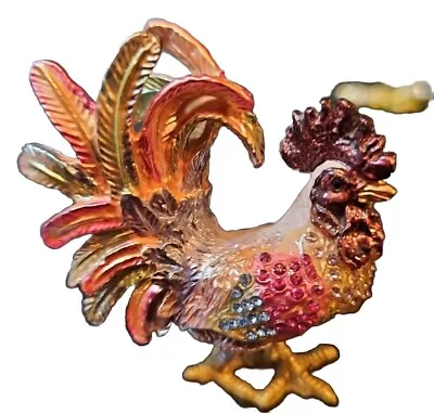 Rooster Trinket Jewelry Box Multi Colored Crystals Metal Mini Figurine • $32.95