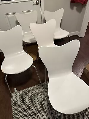 Set Of 5 West Elm Scoop Back Dining Chair Bentwood White Chrome Legs • $400