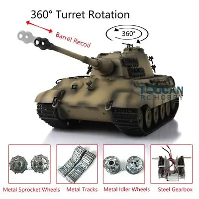 2.4G Henglong 1/16 7.0 King Tiger 3888A BB IR RC Tank 360° Barrel Recoil Sound • $641.48