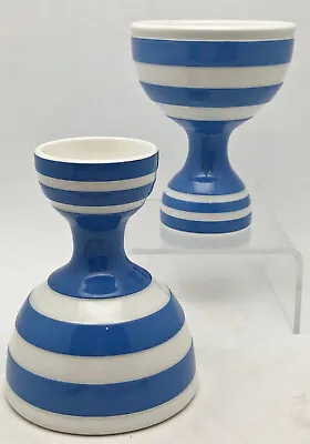 2 Vintage Cornish Ware Double Egg Cups Unmarked Poss TG Green Blue White Striped • $16.72