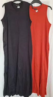 Marks And Spencer Sleeveless Cotton Long Orange Or Black T-Shirt Dress Size 8-14 • £8.99