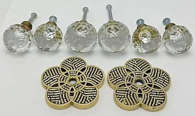 Faceted Crystal Round Glass Drawer Pulls Cabinet Knobs Beckwith Back Plates • $29.95