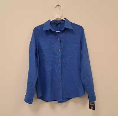 Lauren Ralph Lauren Blue Linen Button Up Shirt Size L • £30