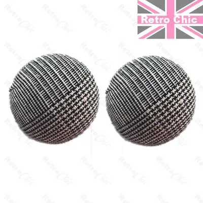 RETRO BIG Patterned FABRIC DOME Stud EARRINGS Black White Check Textile Dogtooth • £2.99