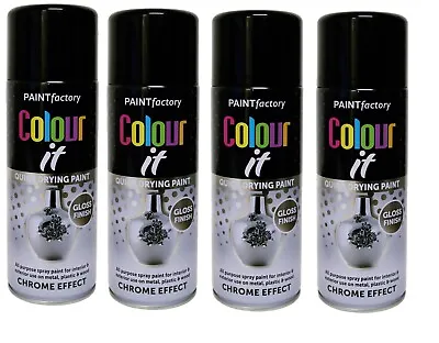 4 X 400ml Aerosol Chrome Effect Gloss Spray Paint Quick Drying Metal Wood Plasti • £15.95