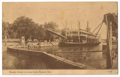 Keokuk Iowa IA ~ Steamer  Quincy  In Mississippi River Lower Lock 1913 • $4.99