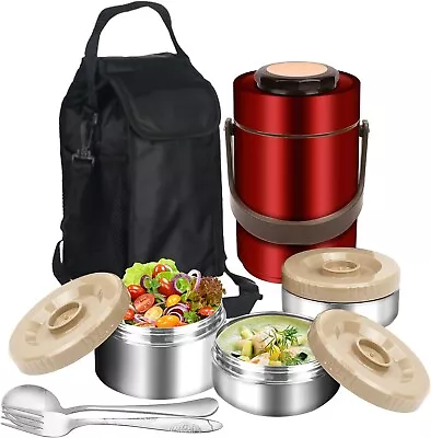 New Thermos For Hot Food 3 Layered Stackable 67oz Insulated Lunch Box Large... • $137.79